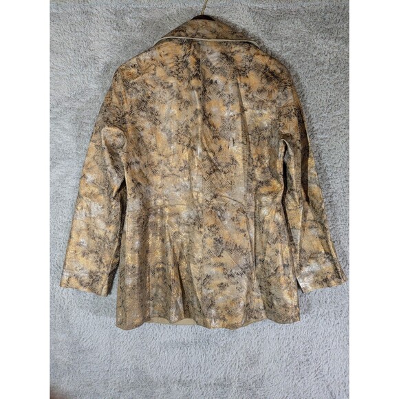 Chico’s Size 0/S/4 Reversible Tan Suede Metallic Snakeskin Leather Jacket Coat - Picture 7 of 10